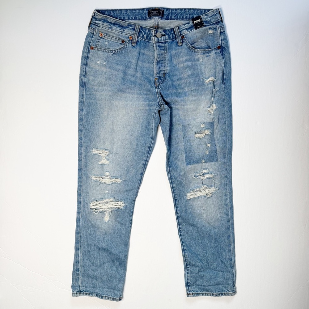 Abercrombie & Fitch Ames Slim Boyfriend Distressed Blue Jeans 27‎